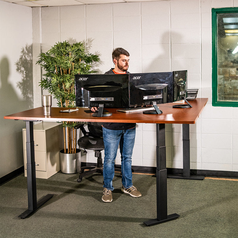 74" Electric Adjustable L-Shaped Desk With Wood Desktop