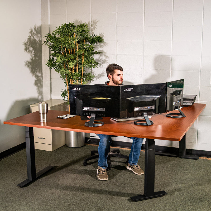 74" Electric Adjustable L-Shaped Desk With Wood Desktop