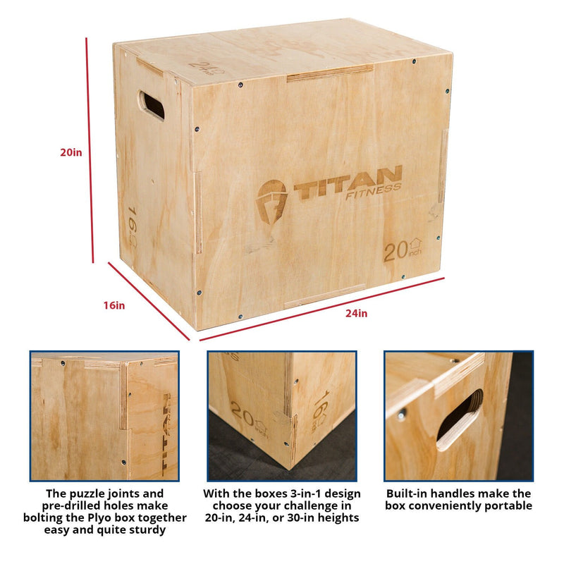 Scratch and Dent - Titan Fitness 16" 20" 24" Wood Plyometric Box HD Plyo Box Jump Exercise Training - FINAL SALE