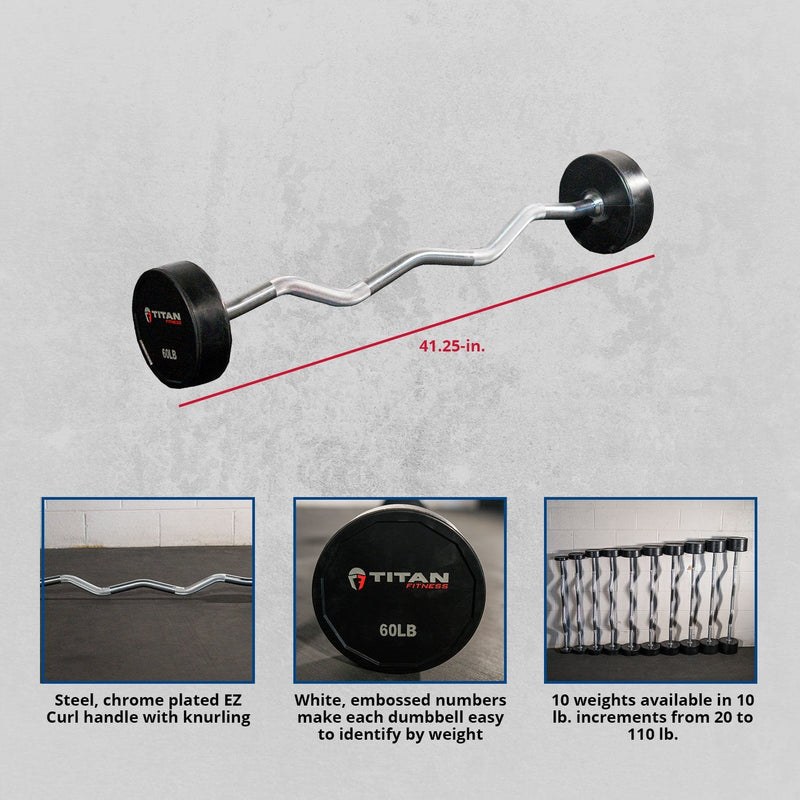 Scratch and Dent - Rubber Fixed Barbell | EZ Curl | 60 LB - FINAL SALE