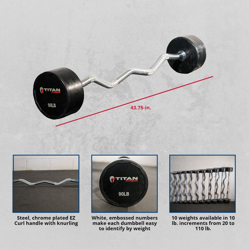 Scratch and Dent - Rubber Fixed Barbell | EZ Curl | 90 LB - FINAL SALE