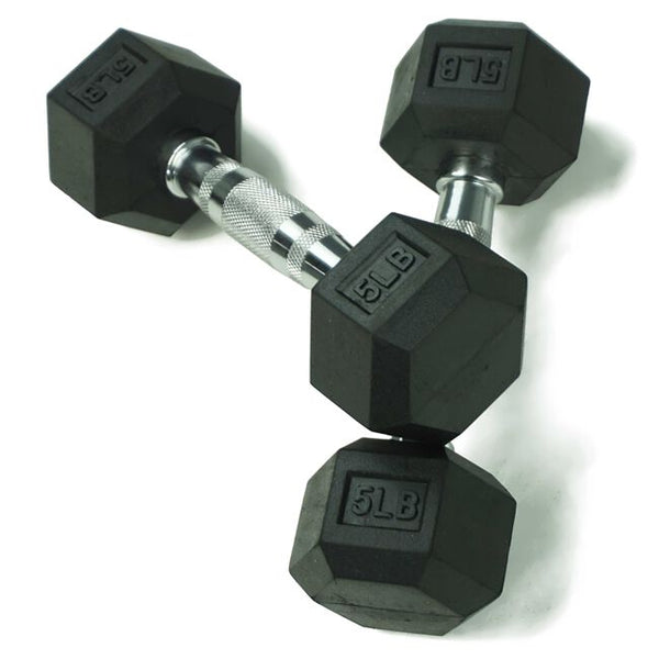 Scratch and Dent - Pair of 5 lb Black Rubber Coated Hex Dumbbells - FINAL SALE