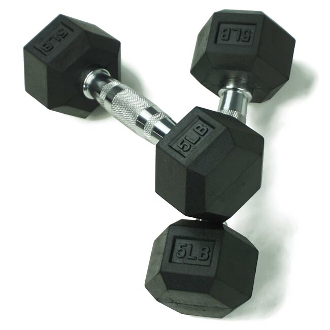 Scratch and Dent - Pair of 5 lb Black Rubber Coated Hex Dumbbells - FINAL SALE