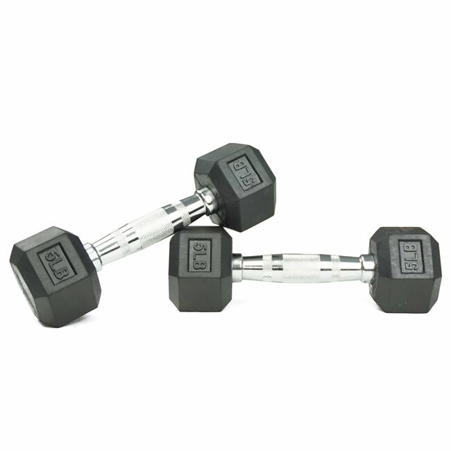 Scratch and Dent, 5 LB Rubber Hex Dumbbells