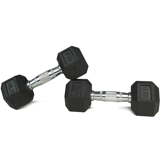 15 LB Rubber Hex Dumbbells