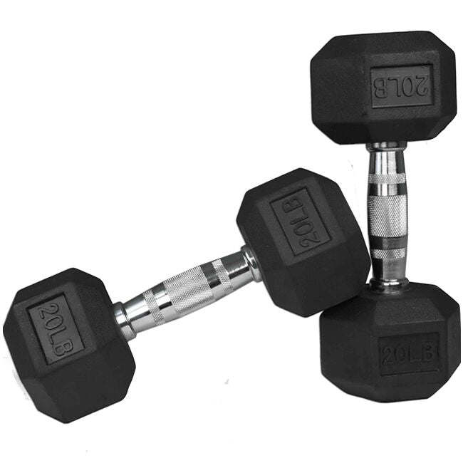 Scratch and Dent - Pair of 20 lb Black Rubber Coated Hex Dumbbells - FINAL SALE