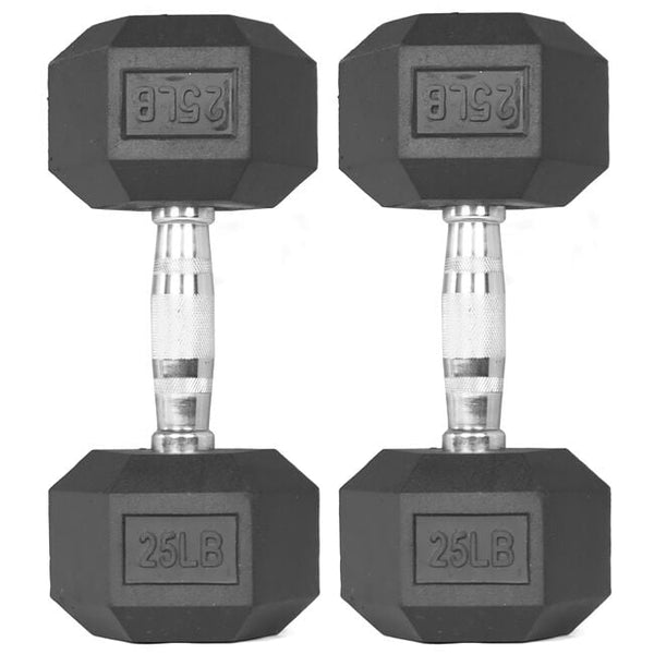 Scratch and Dent - Pair of 25 lb Black Rubber Coated Hex Dumbbells - FINAL SALE