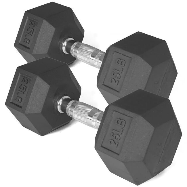 Scratch and Dent, Pair of 25 lb Black Rubber Coated Hex Dumbbells