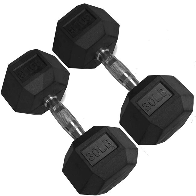 30 LB Rubber Hex Dumbbells