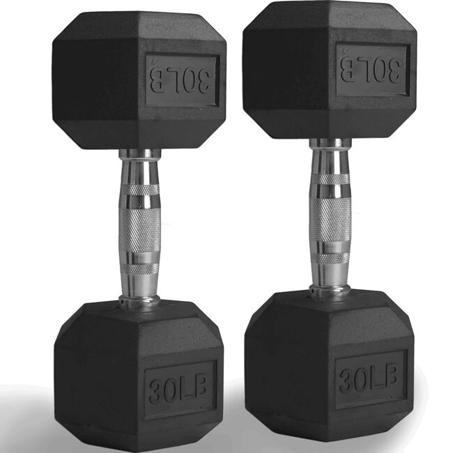 30 LB Rubber Hex Dumbbells