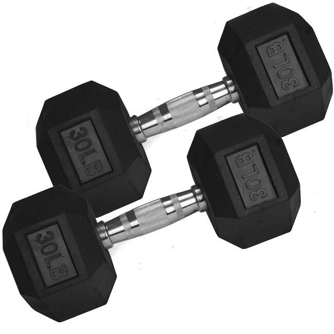 30 LB Rubber Hex Dumbbells