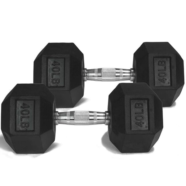 40 LB Rubber Hex Dumbbells