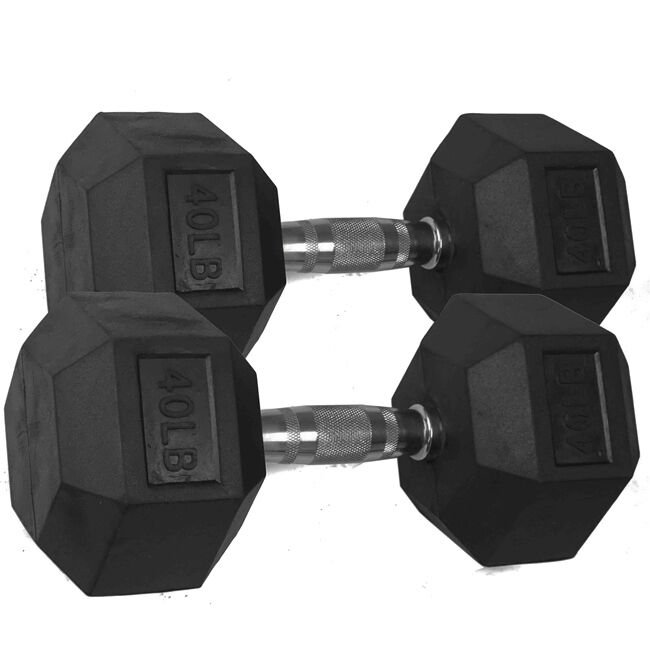 40 LB Rubber Hex Dumbbells