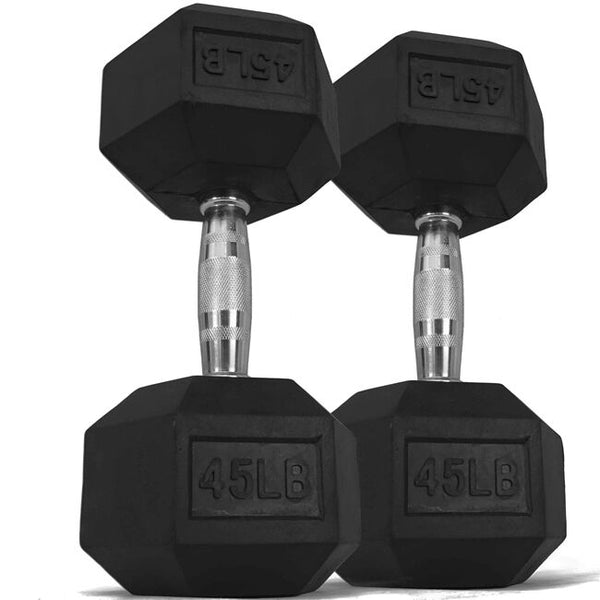 45 LB Rubber Hex Dumbbells