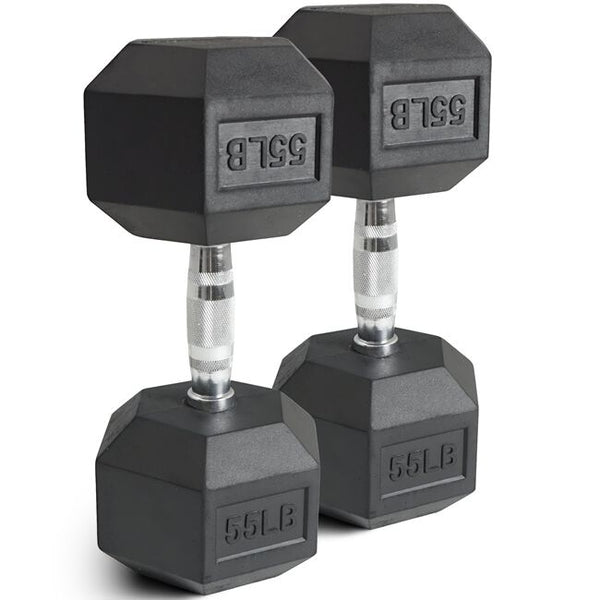 55 LB Rubber Hex Dumbbells