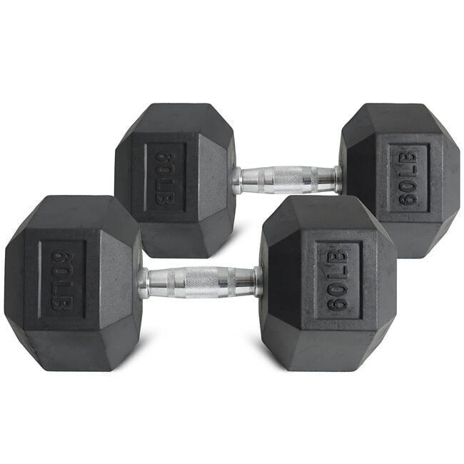 60 LB Rubber Hex Dumbbells