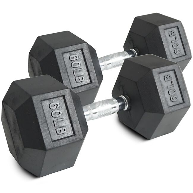 60 LB Rubber Hex Dumbbells