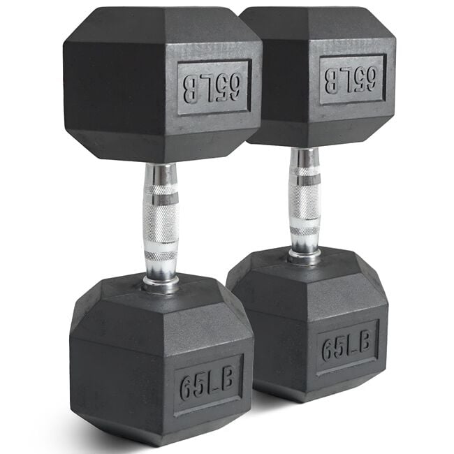 65 LB Rubber Hex Dumbbells