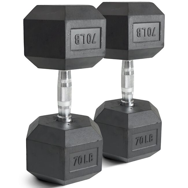 70 LB Rubber Hex Dumbbells