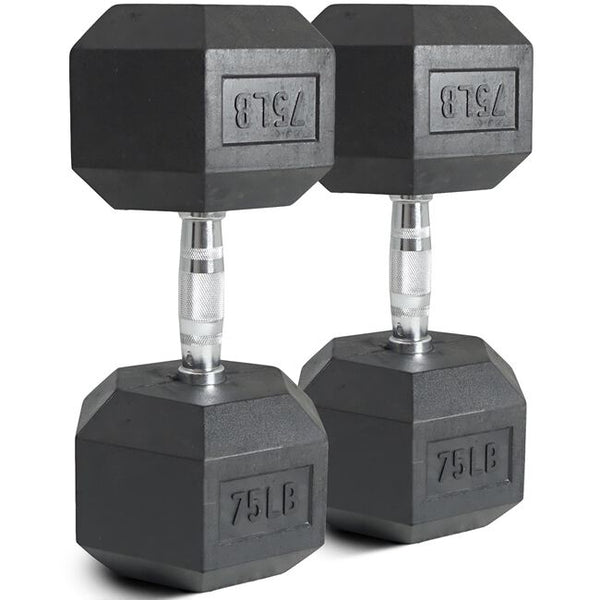 75 LB Rubber Hex Dumbbells