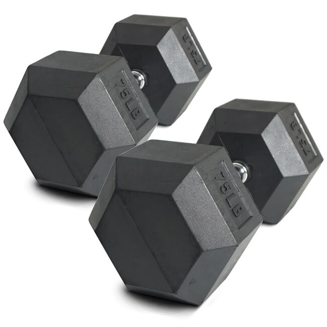 75 LB Rubber Hex Dumbbells