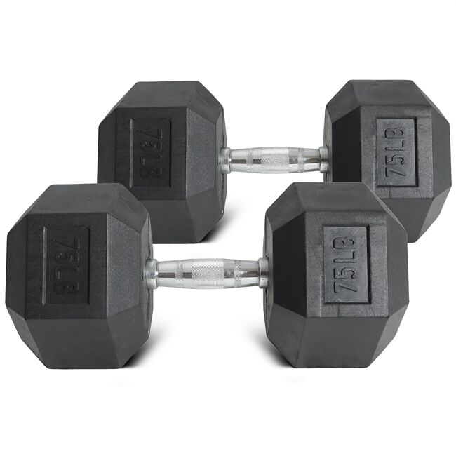 75 LB Rubber Hex Dumbbells