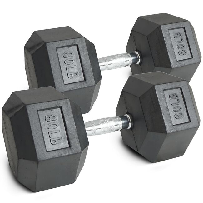 80 LB Rubber Hex Dumbbells