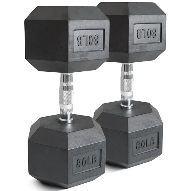 80 LB Rubber Hex Dumbbells