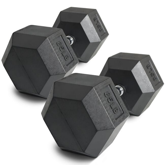 85 LB Rubber Hex Dumbbells