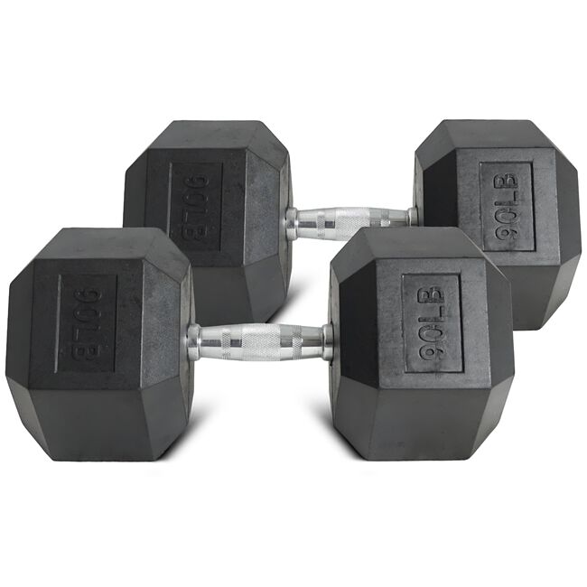 90 LB Rubber Hex Dumbbells