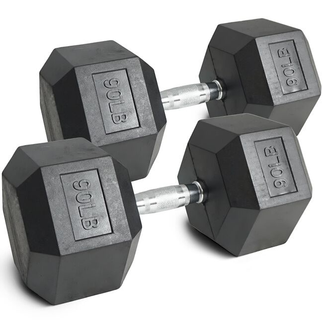 90 LB Rubber Hex Dumbbells