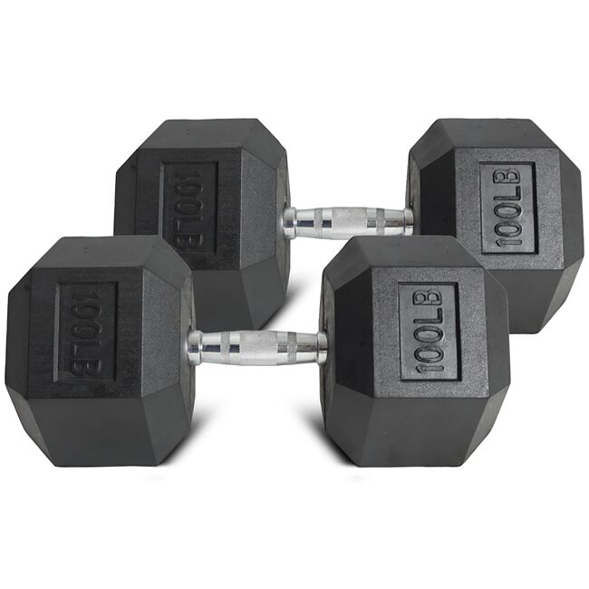 100 LB Rubber Hex Dumbbells