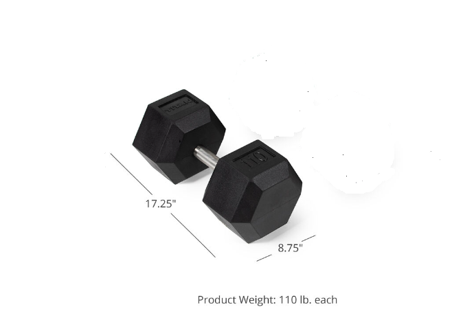 Scratch and Dent - Single 110 LB Straight Stainless Steel Hex Dumbbell - FINAL SALE