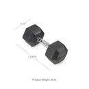 SCRATCH AND DENT - 30 LB Rubber Hex Dumbbell - Single - FINAL SALE