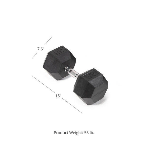 Scratch and Dent - Single 55 lb Black Rubber Coated Hex Dumbbell - FINAL SALE