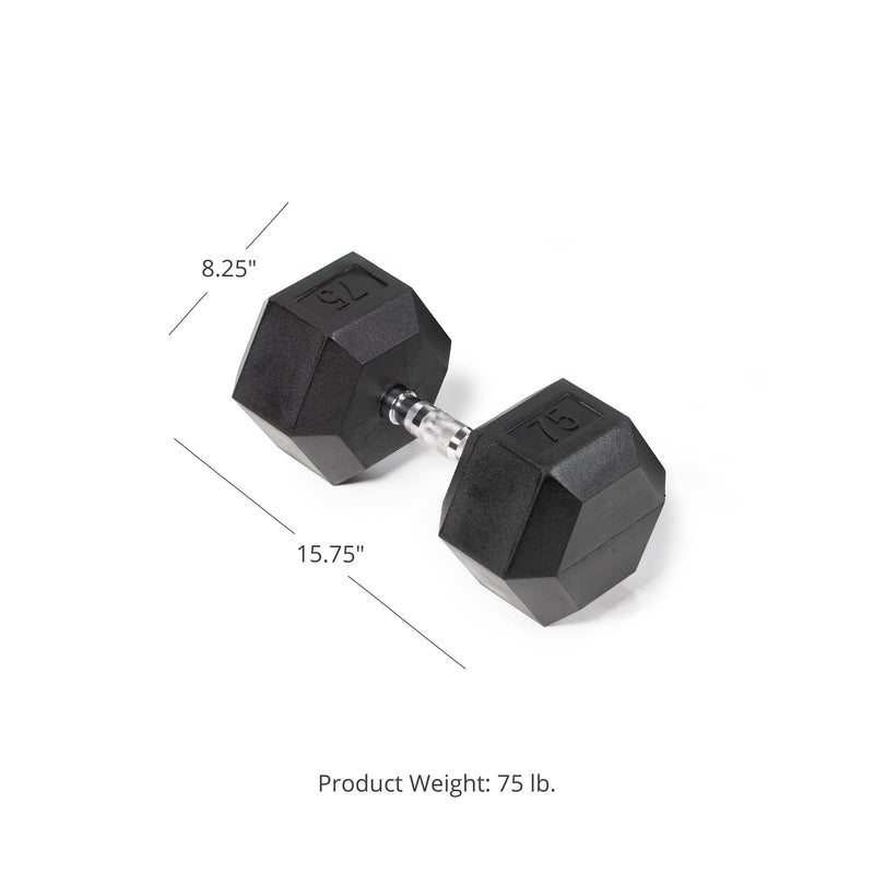 SCRATCH AND DENT - 75 LB Rubber Hex Dumbbell - Single - FINAL SALE