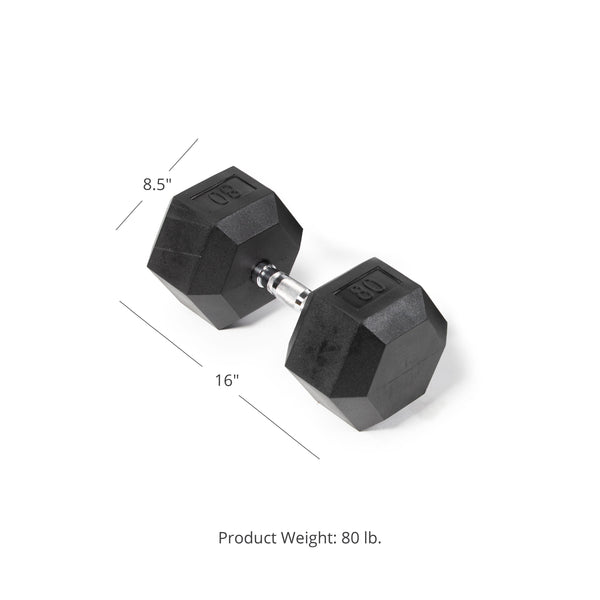 SCRATCH AND DENT - 80 LB Rubber Hex Dumbbell - Single - FINAL SALE