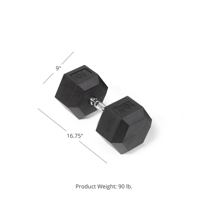 Scratch and Dent, Single 90 lb Black Rubber Coated Hex Dumbbell