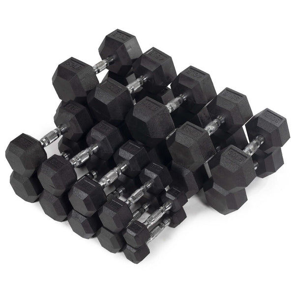 SCRATCH AND DENT - 5 LB - 50 LB Pairs Rubber Hex Dumbbells - FINAL SALE