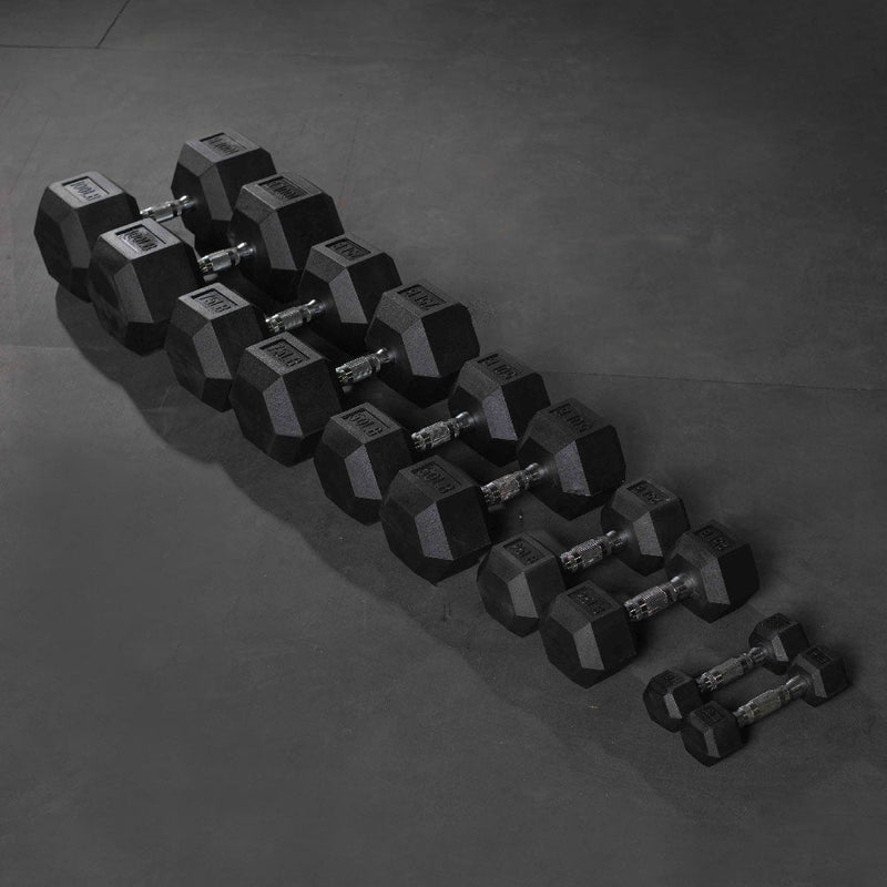 55 LB - 100 LB Pairs Rubber Hex Dumbbells