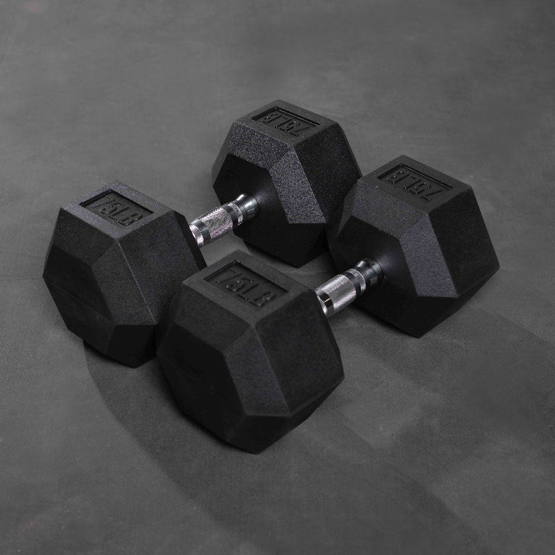 55 LB - 100 LB Pairs Rubber Hex Dumbbells