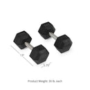 30 LB Straight Stainless Steel Hex Dumbbells