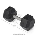 40 LB Straight Stainless Steel Hex Dumbbells