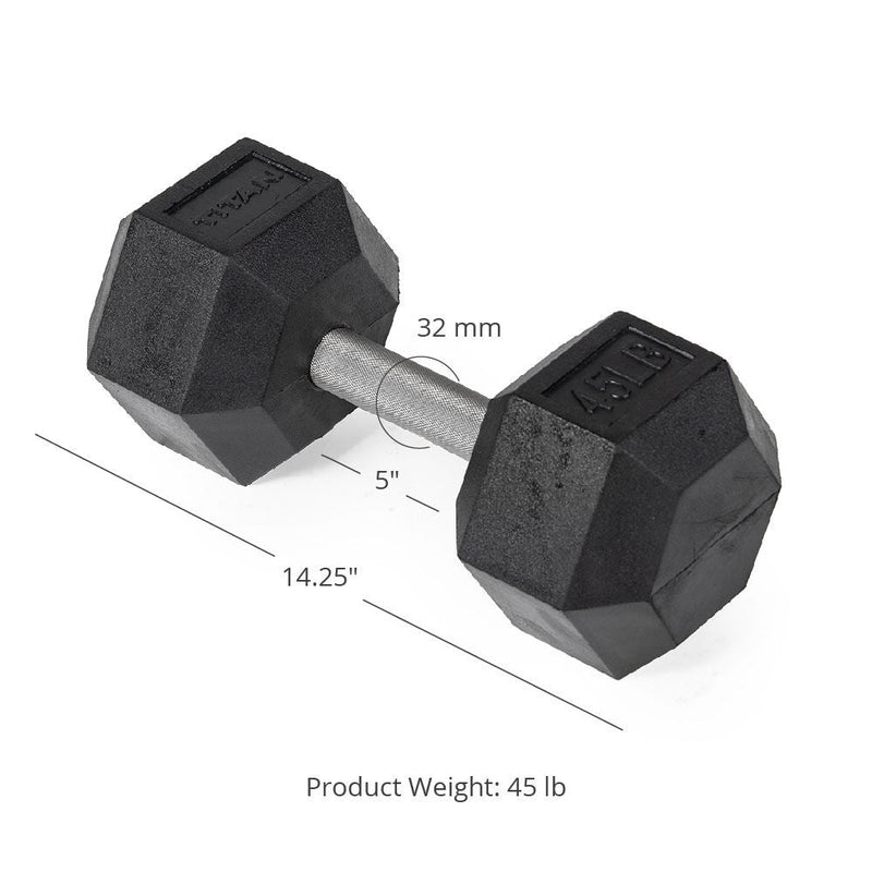 45 LB Straight Stainless Steel Hex Dumbbells