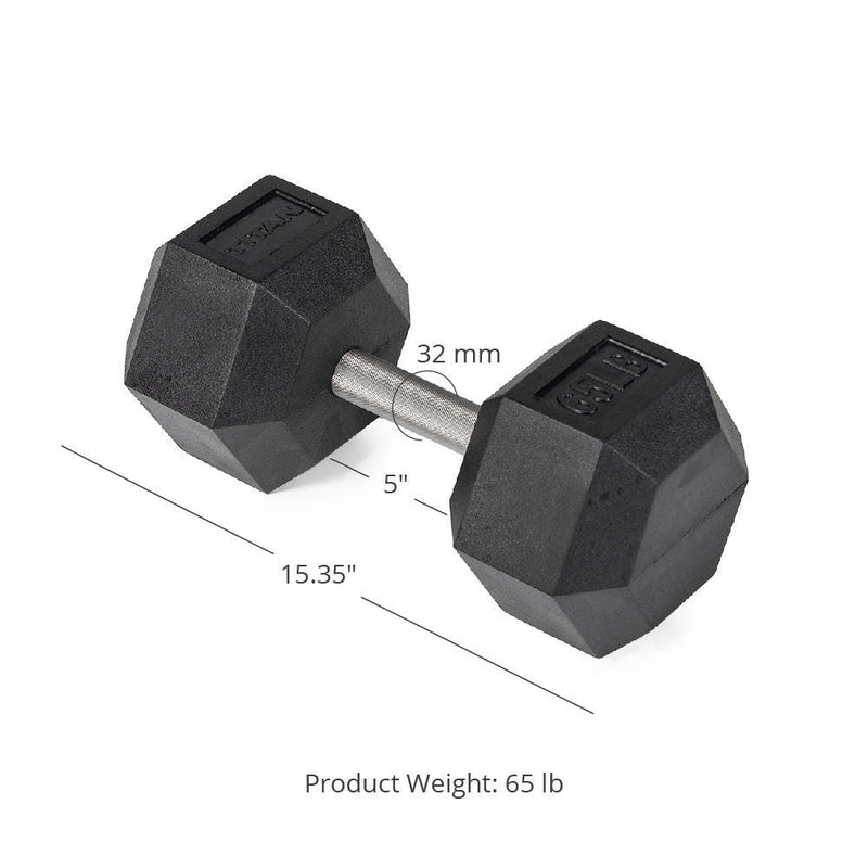 65 LB Straight Stainless Steel Hex Dumbbells