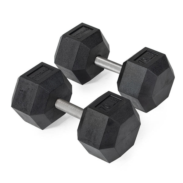 70 LB Straight Stainless Steel Hex Dumbbells