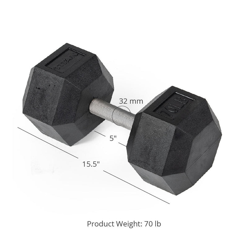 70 LB Straight Stainless Steel Hex Dumbbells