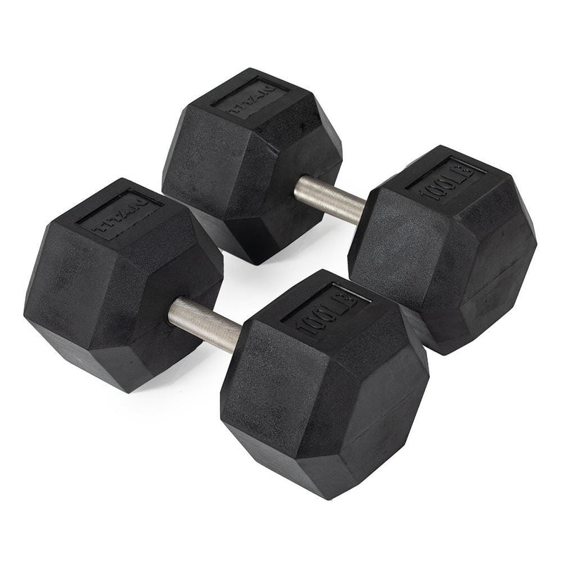 100 LB Straight Stainless Steel Hex Dumbbells