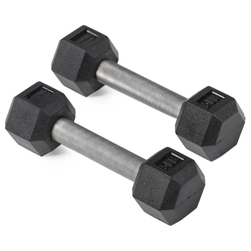 Scratch and Dent, 5 LB Straight Stainless Steel Hex Dumbbells