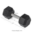 25 LB Straight Stainless Steel Hex Dumbbells